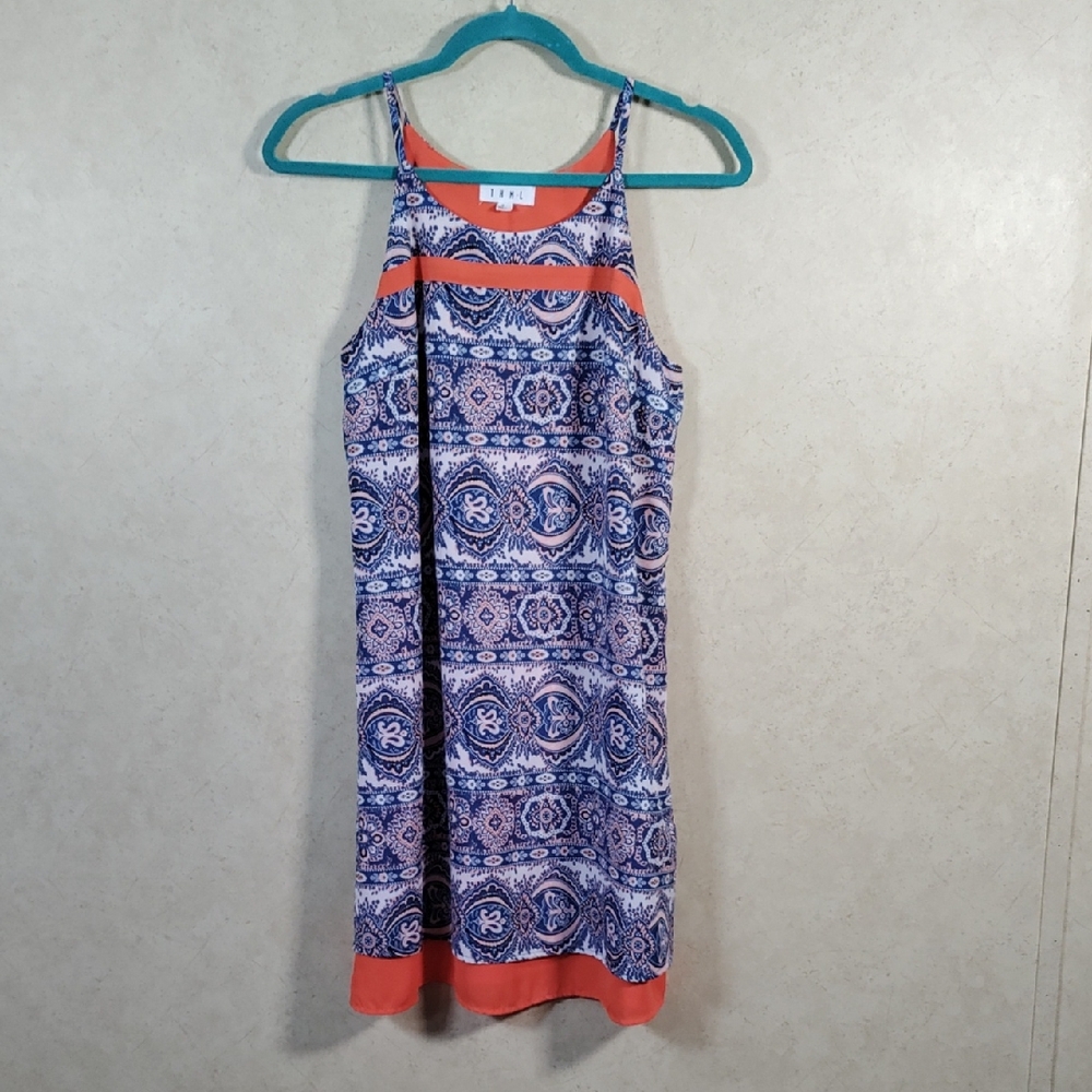 H164 THML blue, peach, & orange sleeveless dress S